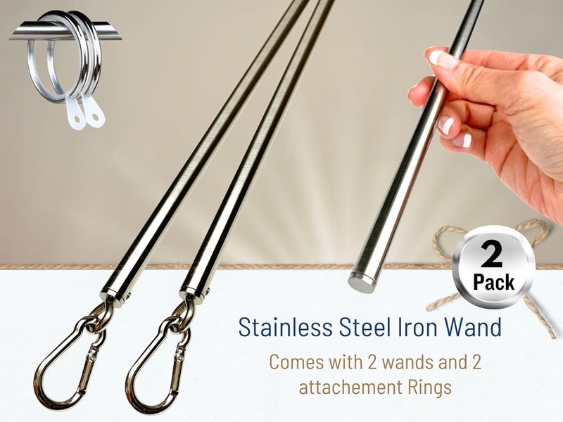 OooWow 46 inch (2 Pack) Stainless Steel Iron Curtain Pull Wand - 2 inches shy of 48 inch Drapery Pull Rod - Versatile Curtain Wand - Metal Drapery Wand (46in SS 2Pk) - Image 2